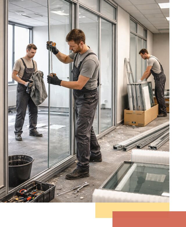 Демонтаж стеклянных перегородок в Глазове быстро и безопасно