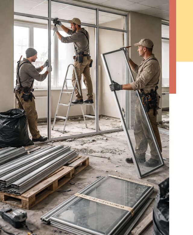 Демонтаж алюминиевых перегородок в Глазове от 4285 руб. — быстро и недорого | ОТДЕЛОЧНИК-Глз