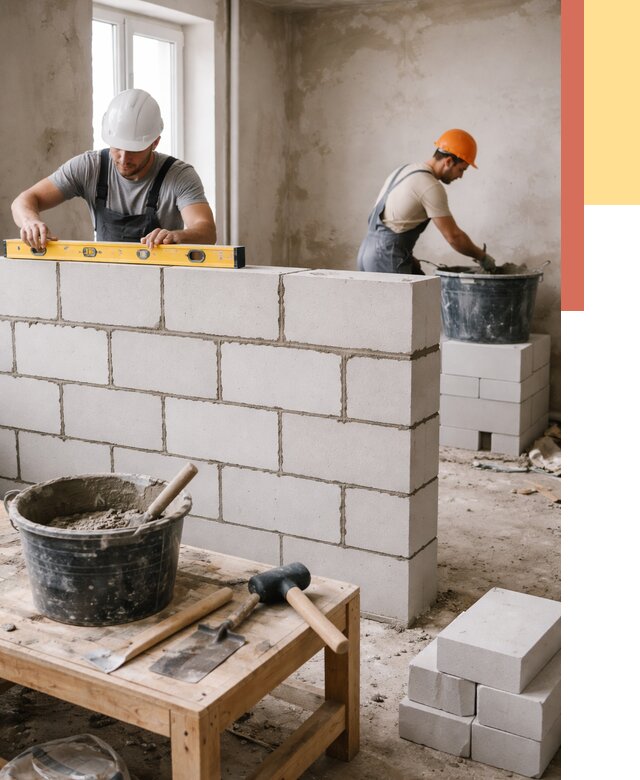 Кладка перегородок из газобетона в Глазове от 3265 руб. под ключ | ОТДЕЛОЧНИК-Глз