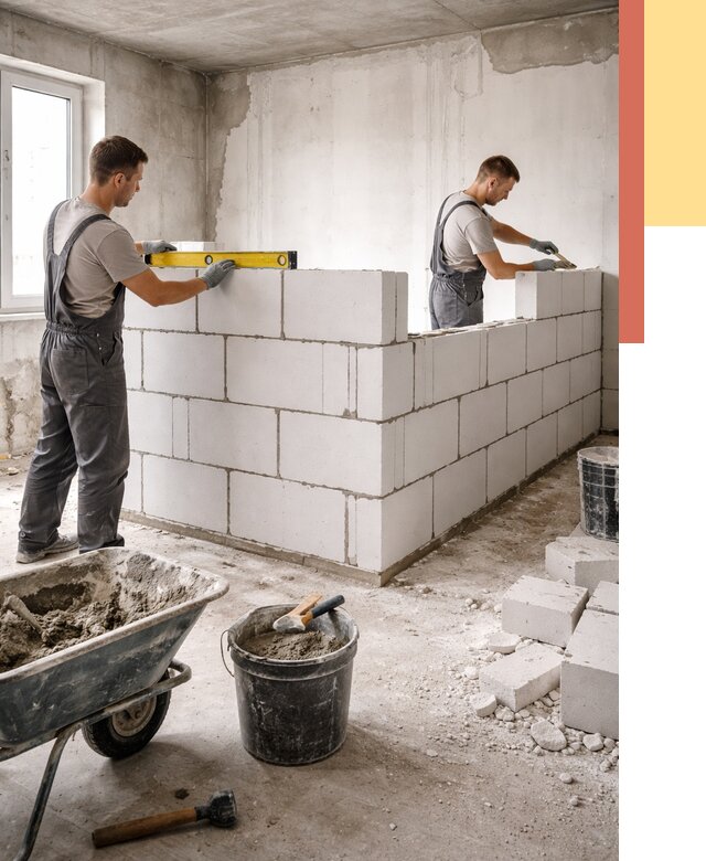 Кладка перегородок из ПГП в Глазове от 2551 руб./м2 — монтаж и возведение под ключ | ОТДЕЛОЧНИК-Глз