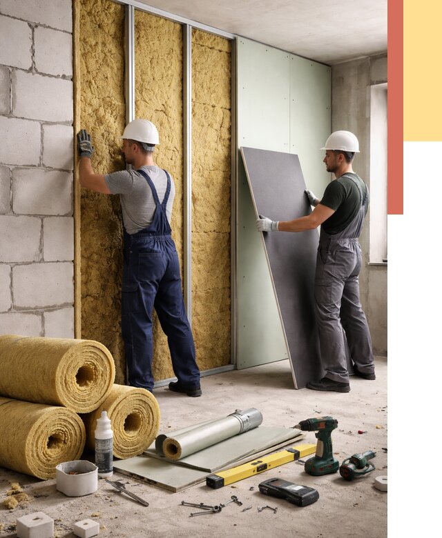 Шумоизоляция перегородок из блоков в Глазове от 1888 руб./м² — быстро и недорого | ОТДЕЛОЧНИК-Глз