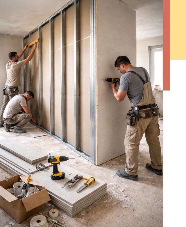 Монтаж однослойной перегородки из гипсокартона в Глазове от 663 руб. | ОТДЕЛОЧНИК-Глз