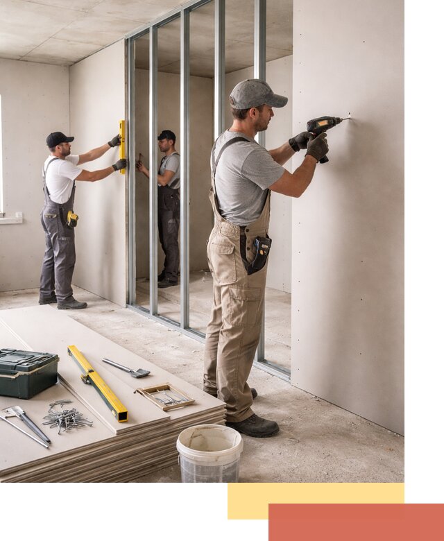 Однослойная перегородка из гипсокартона в Глазове под ключ, монтаж и отделка