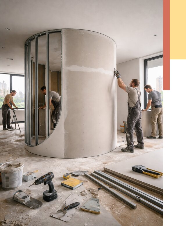 Радиусная перегородка из гипсокартона в Глазове от 2959 руб. под ключ | ОТДЕЛОЧНИК-Глз