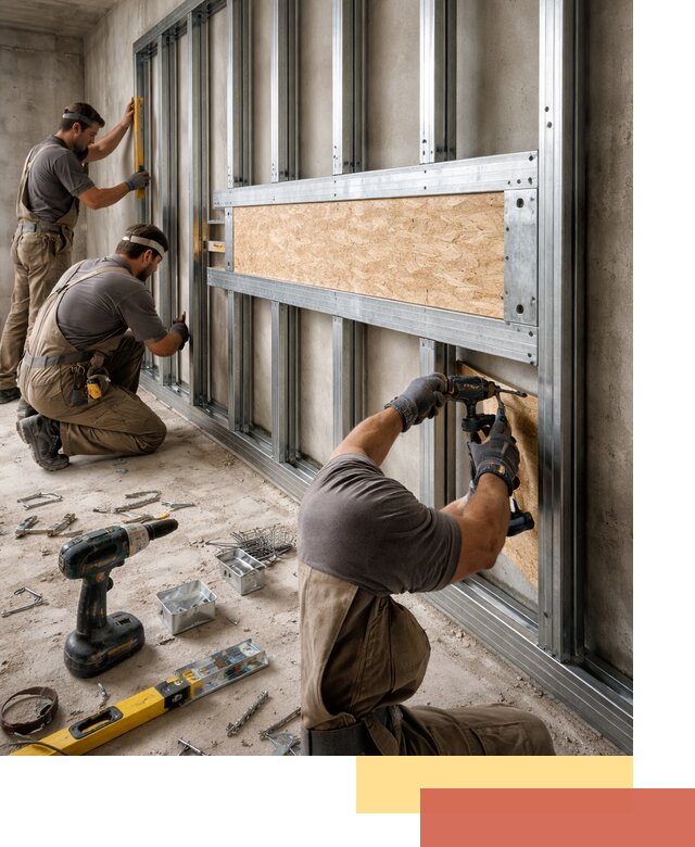 Усиленная перегородка для крепления тяжёлых конструкций в Глазове