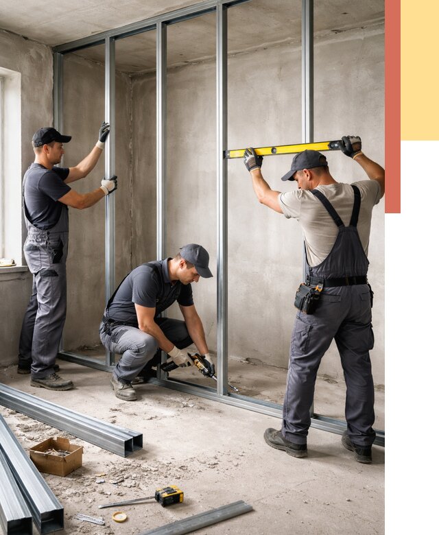 Монтаж каркаса перегородки из профиля в Глазове от 765 руб. | ОТДЕЛОЧНИК-Глз