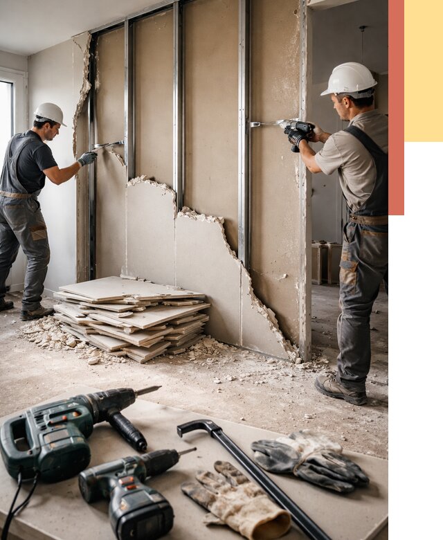 Демонтаж перегородки из гипсокартона в Глазове от 1224 руб. быстро и недорого | ОТДЕЛОЧНИК-Глз