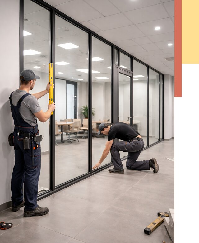 Каркасные стеклянные перегородки в Глазове под ключ от 9387 руб. | ОТДЕЛОЧНИК-Глз