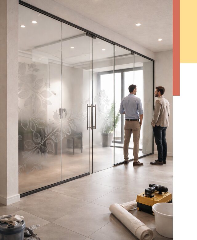 Стеклянные перегородки с рисунком в Глазове от 12754 руб. монтаж и нанесение | ОТДЕЛОЧНИК-Глз