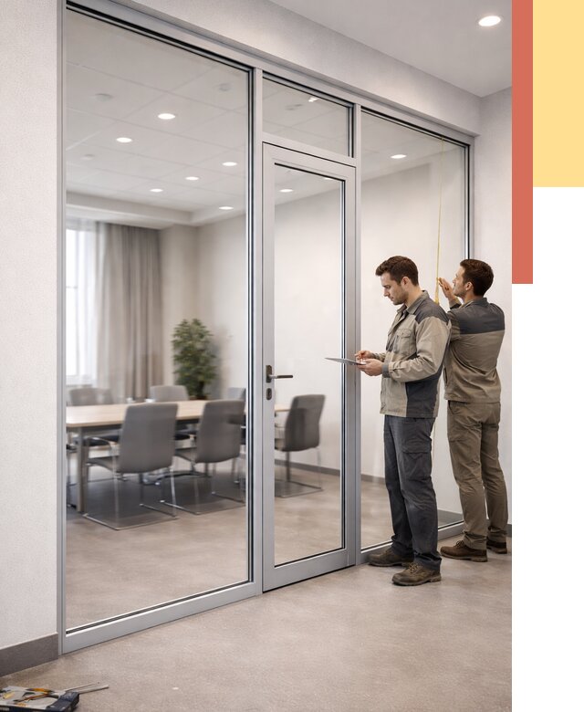 Установка и монтаж алюминиевых перегородок со стеклом в Глазове от 8366 руб. | ОТДЕЛОЧНИК-Глз