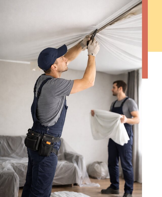 Демонтаж натяжного потолка в Глазове от 4591 руб. — снятие и разбор под ключ | ОТДЕЛОЧНИК-Глз