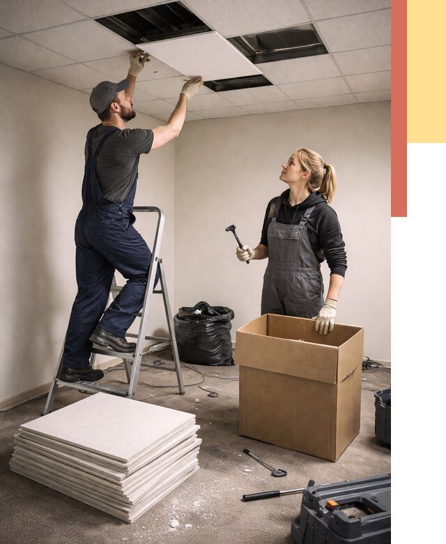 Демонтаж потолочной плитки в Глазове от 4591 руб. быстро и недорого | ОТДЕЛОЧНИК-Глз