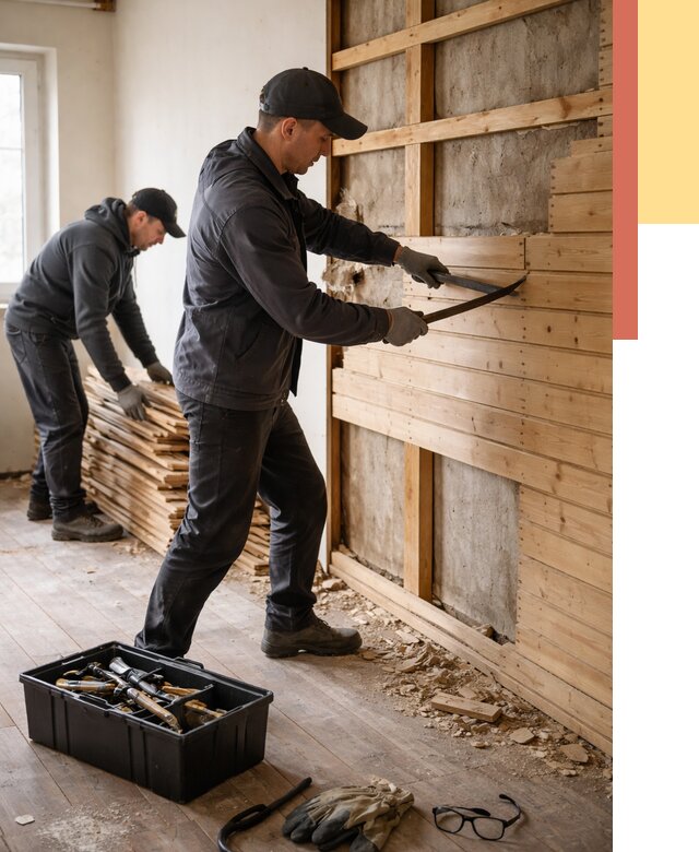 Демонтаж вагонки в Глазове от 3877 руб/м2 — быстро и недорого | ОТДЕЛОЧНИК-Глз