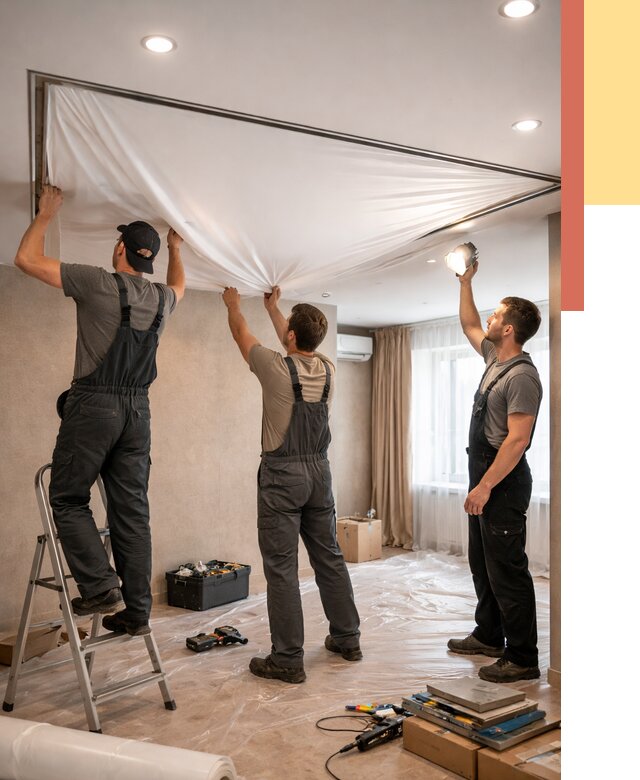 Монтаж ПВХ натяжного потолка в Глазове от 3571 руб. под ключ | ОТДЕЛОЧНИК-Глз