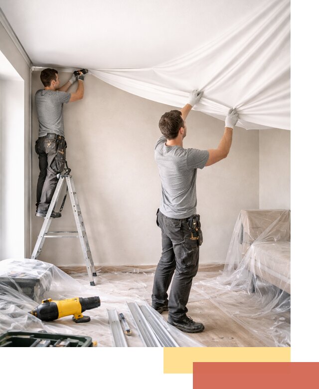 Монтаж тканевого натяжного потолка в Глазове недорого и быстро