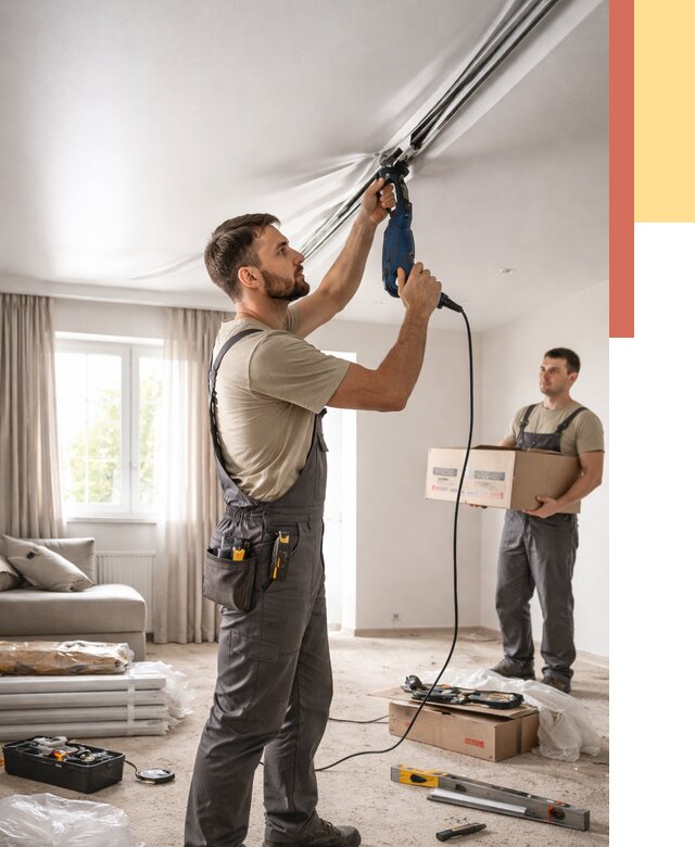 Монтаж сатинового натяжного потолка в Глазове от 3571 руб. | Быстро, недорого — ОТДЕЛОЧНИК-Глз