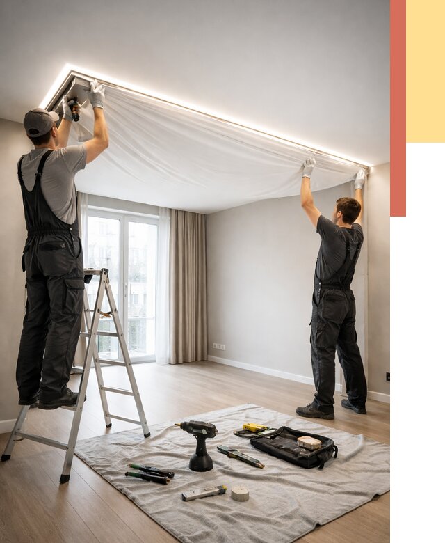 Монтаж парящего натяжного потолка в Глазове от 4591 руб. быстро и недорого | ОТДЕЛОЧНИК-Глз