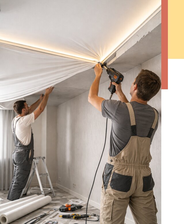 Монтаж натяжного потолка с подсветкой в Глазове от 969 руб. | ОТДЕЛОЧНИК-Глз