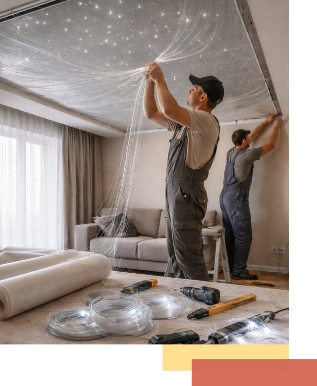 Монтаж натяжного потолка «Звездное небо» в Глазове