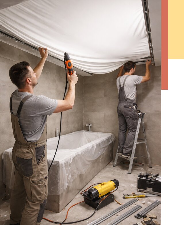 Монтаж натяжного потолка в ванной в Глазове от 1224 руб. под ключ | ОТДЕЛОЧНИК-Глз