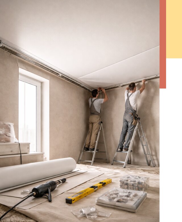 Монтаж натяжного потолка в спальне в Глазове от 3877 руб. под ключ | ОТДЕЛОЧНИК-Глз