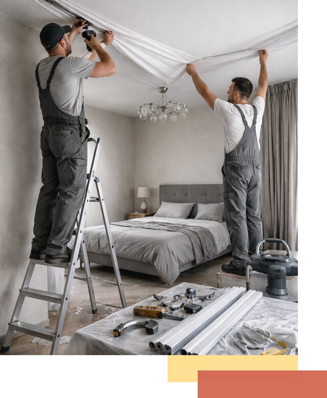 Монтаж натяжного потолка в спальне в Глазове