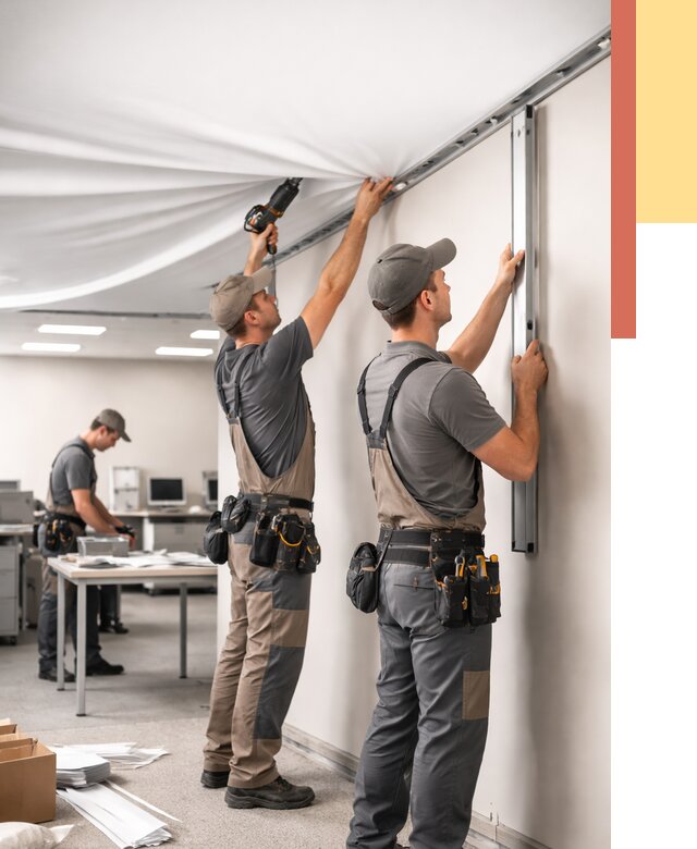 Монтаж натяжного потолка в офисе в Глазове от 459 руб/м² — быстро и недорого | ОТДЕЛОЧНИК-Глз