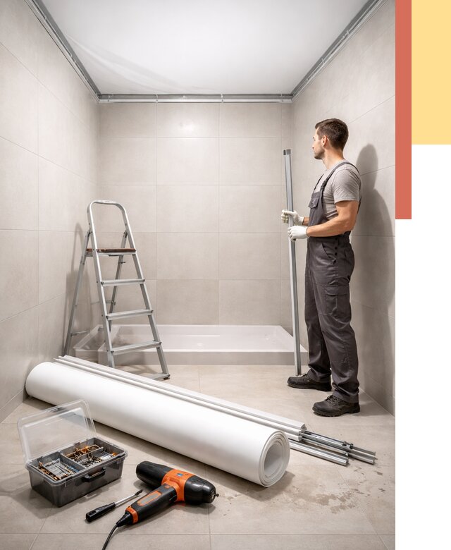 Монтаж натяжного потолка в санузле в Глазове от 1888 руб. — ОТДЕЛОЧНИК-Глз