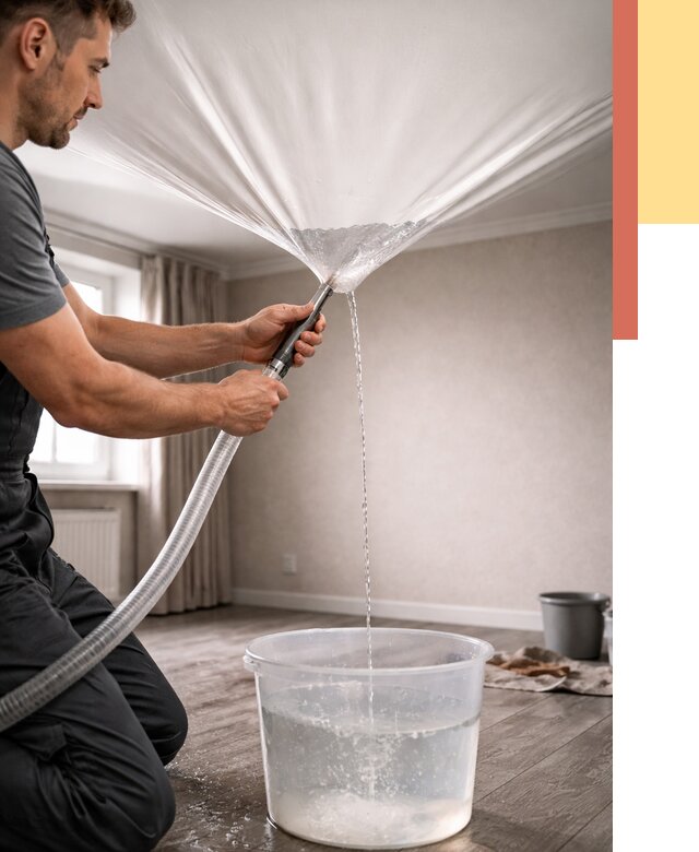 Слив воды с натяжного потолка в Глазове от 2551 руб. быстро и недорого | ОТДЕЛОЧНИК-Глз